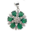 925 Sterling Silver Pendant Set with Beautiful Flower Shape And Design with Green and White Stones